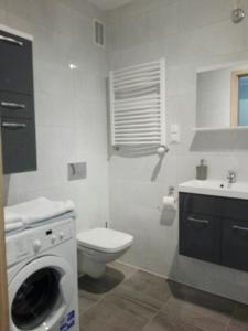 bagno con lavatrice e servizi igienici di Apartament Marzenie 6 - Opole a Opole