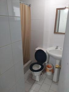 a bathroom with a toilet and a sink at Hotel Angamos in Santiago