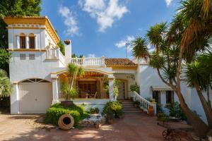 ein großes weißes Haus mit einer Palme in der Unterkunft Casa Atalaya en Villa de Nijar con piscina in Níjar