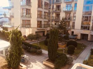 apartamentowiec z drzewami na dziedzińcu w obiekcie Family Apartments - Private Parking w Krakowie