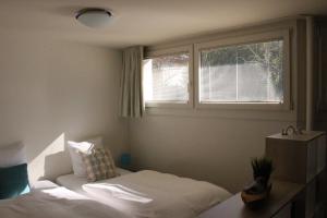 Schlafzimmer mit einem Bett und einem Fenster in der Unterkunft A Casa Fina- a modern room close to Basel in Therwil