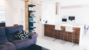a living room with a couch and a kitchen at APARTAMENTO ROMANTICO WiFi FREE PARKING AREA in Donostia-San Sebastián +32 photos