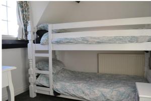 a bedroom with two bunk beds with a ladder at Justa Cottage in Shaldon