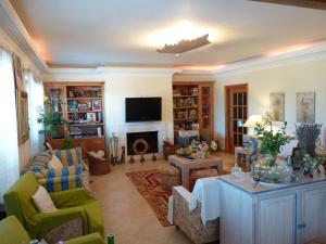 a living room filled with furniture and a fireplace at Casal das Oliveiras in Setúbal