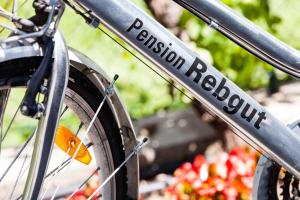 una rueda de bicicleta con la palabra "revisión de pasión en ella" en Pension Rebgut, en Lana
