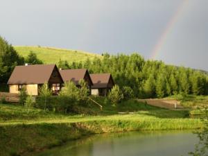 een huis op een heuvel naast een rivier bij Domek całoroczny El Coyote in Hoczew