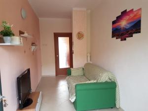 een woonkamer met een bank en een tv bij Casa vacanze Cilento in Torraca