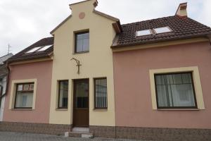 a house with a brown door and windows at Apartmány U parku Třeboň in Třeboň