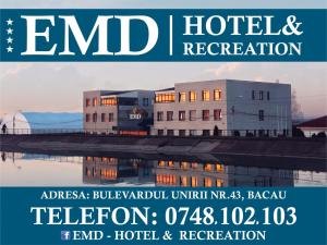 a flyer for end hotel and recreation at Hotel EMD in Bacău