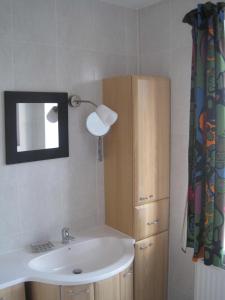 a bathroom with a white sink and a mirror at Wohnung im Park in Thulendorf