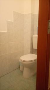 baño con aseo blanco en una habitación en Reza apartman, en Cserkeszőlő
