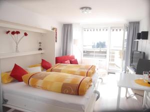 - une chambre avec 2 lits et une télévision dans l'établissement Appartement Allgäu-Sonne, à Scheidegg