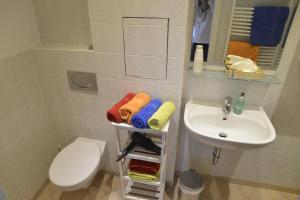 un piccolo bagno con lavandino e servizi igienici di flat2let Apartment 2 a Francoforte sul Meno