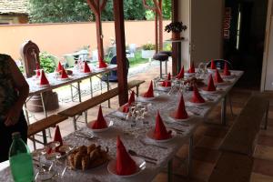 a long table with red cones on it at Setnik Guesthouse in Valpovo