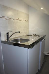 a kitchen counter with a sink and a dishwasher at Studios Galaxia in Fontenay-sous-Bois