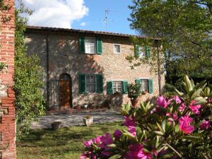 Massa e CozzileにあるCasa Dilettaの緑の襖と花の古い石造りの家