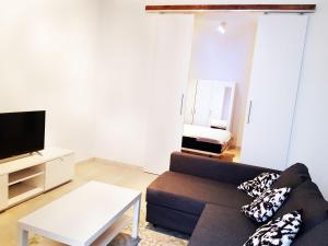 a living room with a couch and a tv at Campo del Sur - Catedral in Cádiz