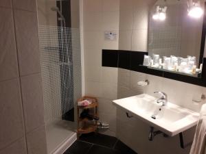 a bathroom with a sink and a shower at Hôtel Ker-Noyal Quiberon Plage in Quiberon