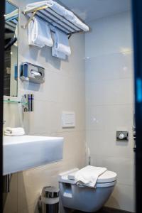 een badkamer met een toilet, een wastafel en een spiegel bij Royal Amsterdam Hotel in Amsterdam