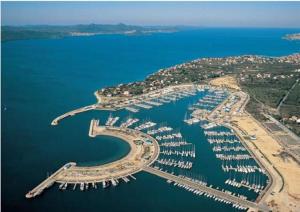 an aerial view of a harbor with boats in the water at Apartments Laura in Sukošan