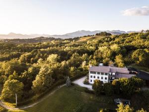 una vista aerea di una casa bianca in un campo di Oasi Picolit a Povoletto