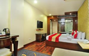 Habitación de hotel con cama y TV en Hotel Aura - New Delhi Railway Station en Nueva Delhi