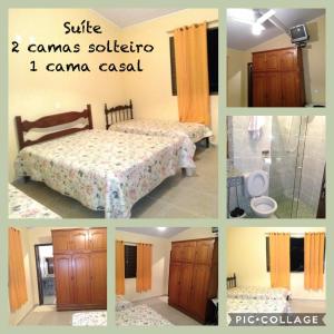 eine Collage mit vier Bildern eines Schlafzimmers in der Unterkunft Aluguel para Temporada in São Roque de Minas