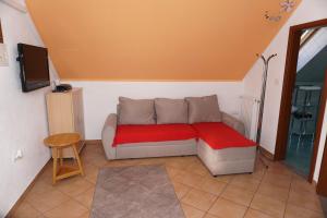 a living room with a couch and a tv at Apartment Ozebek in Cerkno
