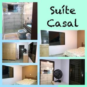 a collage of pictures of a bathroom and a suiteandal at Aluguel para Temporada in São Roque de Minas