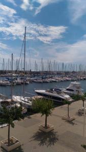 een jachthaven met een stel boten in het water bij Gruissan Pleine vue sur port in Gruissan