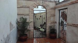 トレドにあるLa Casa De Las Abuelasの鉄門・鉢植え建築の入口