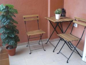 two chairs and a table and a plant in a room at Casa Leli in Candelaria