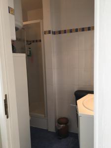 a bathroom with a shower and a sink and a toilet at Casinostraat 16/67 in Blankenberge