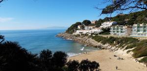 una playa con un grupo de personas en ella en Apartamento en Salou-Vistas al Mar, en Salou