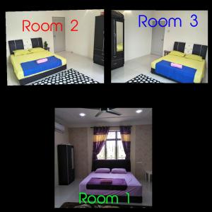 Deux photos d'une chambre avec deux lits et d'une chambre dans l'établissement D' Corner Islam Homestay, à Kuala Kangsar