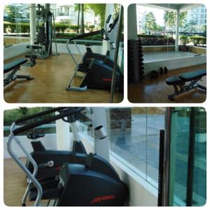 drie foto's van een sportschool met een loopband bij Ameer Condotel @ Parkside Villa in Manilla