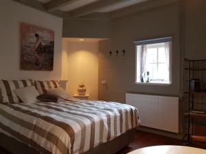 een slaapkamer met een groot bed en een raam bij Atelier B&B 'Sinnestriel' in Hindeloopen