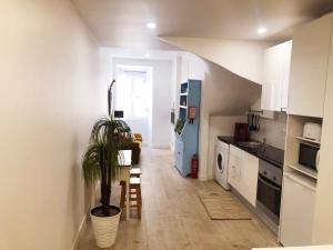 a kitchen with a table and a plant in a room at Lisbon City Studio Apartment in Lisbon