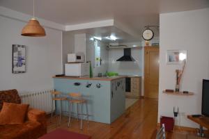 - un salon avec une cuisine équipée d'un comptoir et d'une cuisinière dans l'établissement Romy, à Lumbier
