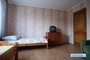 a bedroom with a bed and a tv on a wall at Затока in Svityazʼ