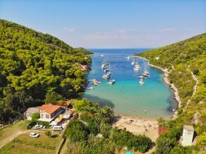 - Vistas a una playa con barcos en el agua en Demaria apartman u Komiži s pogledom na more en Komiža