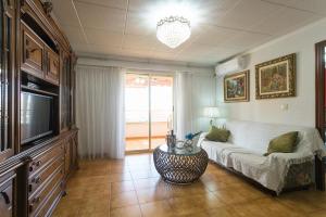 a living room with a couch and a television at Playa 500m y Centro Pueblo 600m, Piscina, 4 Clim, 2 Parkings in Santa Pola