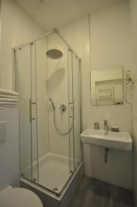 a bathroom with a shower and a sink at Apartment Dusseldorf-City in Düsseldorf +41 photos
