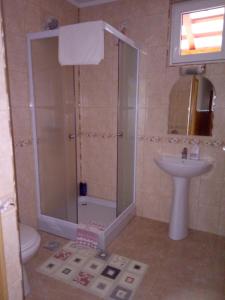 een badkamer met een douche en een wastafel bij Casa VIO in Sighişoara
