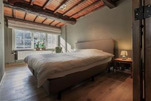 - une chambre avec un grand lit et une fenêtre dans l'établissement Gites La Tabatiere, à Laforêt