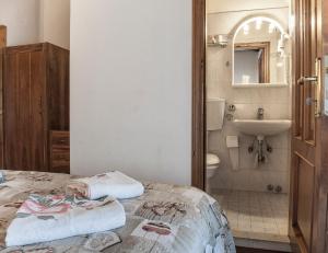 皮耶韋佩拉戈的住宿－Albergo Ristorante Guerri，一间卧室配有一张床,浴室设有水槽