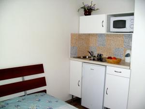 a small kitchen with a sink and a microwave at Haus Tamara in Finkenberg