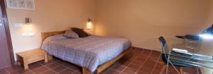 a small bedroom with a bed and a desk at Torre del Prior in Tortosa