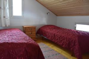 A bed or beds in a room at Männikkölän Pirtti