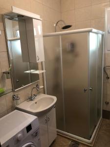 a bathroom with a shower and a sink at Vila Idila in Crni Vrh